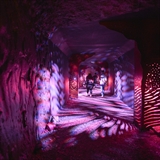 Walk through halfway with pink lights.