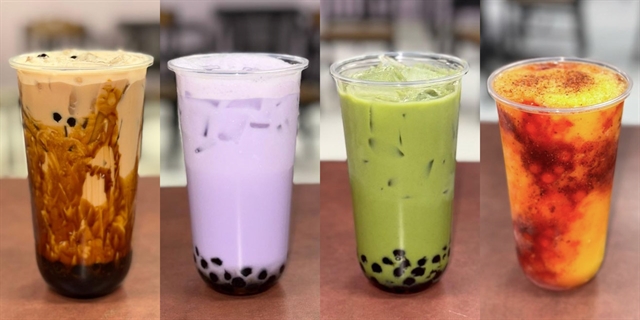 Selection of boba teas in a cup.