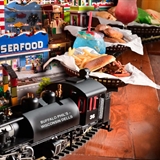 Train delivering food at Buffalo Phil's.