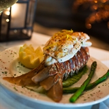 Plated lobster dinner.