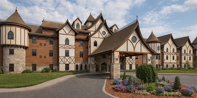 Rendering of medieval-themed large hotel.