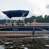 People on a pontoon boat in Wisconsin Dells.