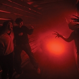 Monster scaring people.