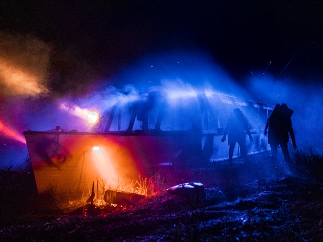 Ghost Boat with spooky lighting