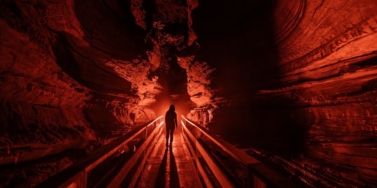 Spooky canyon lighting at Wisconsin Dells' Ghost Boat