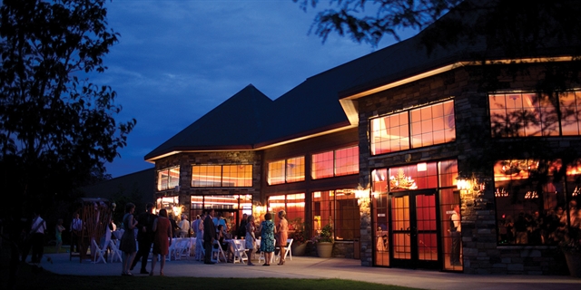Night patio at Glacier Canyon Lodge