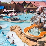 Outdoor pool and waterslides.