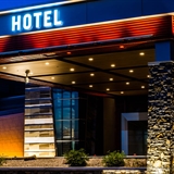 Rock waterfall in front of Ho-Chunk Gaming Wisconsin Dells.