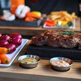 Steak dinner at Hot Rocks.