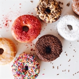 Selection of colorful donuts.