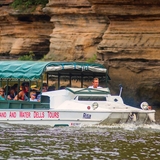 Visitors look at the Wisconsin Dells rock formations.
