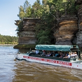 Visitors gaze at the unique rock formations in Wisconsin Dells.