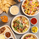 Flat lay image of food selection.