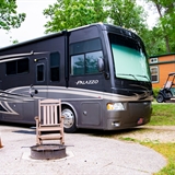 Rustic cabins at KOA Campground.