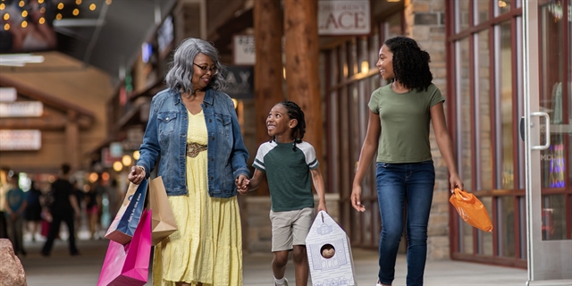 Shopping with the grandkids at Outlets in the Dells