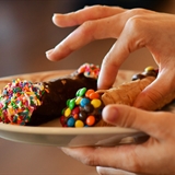 Chocolate and waffle cone dessert.