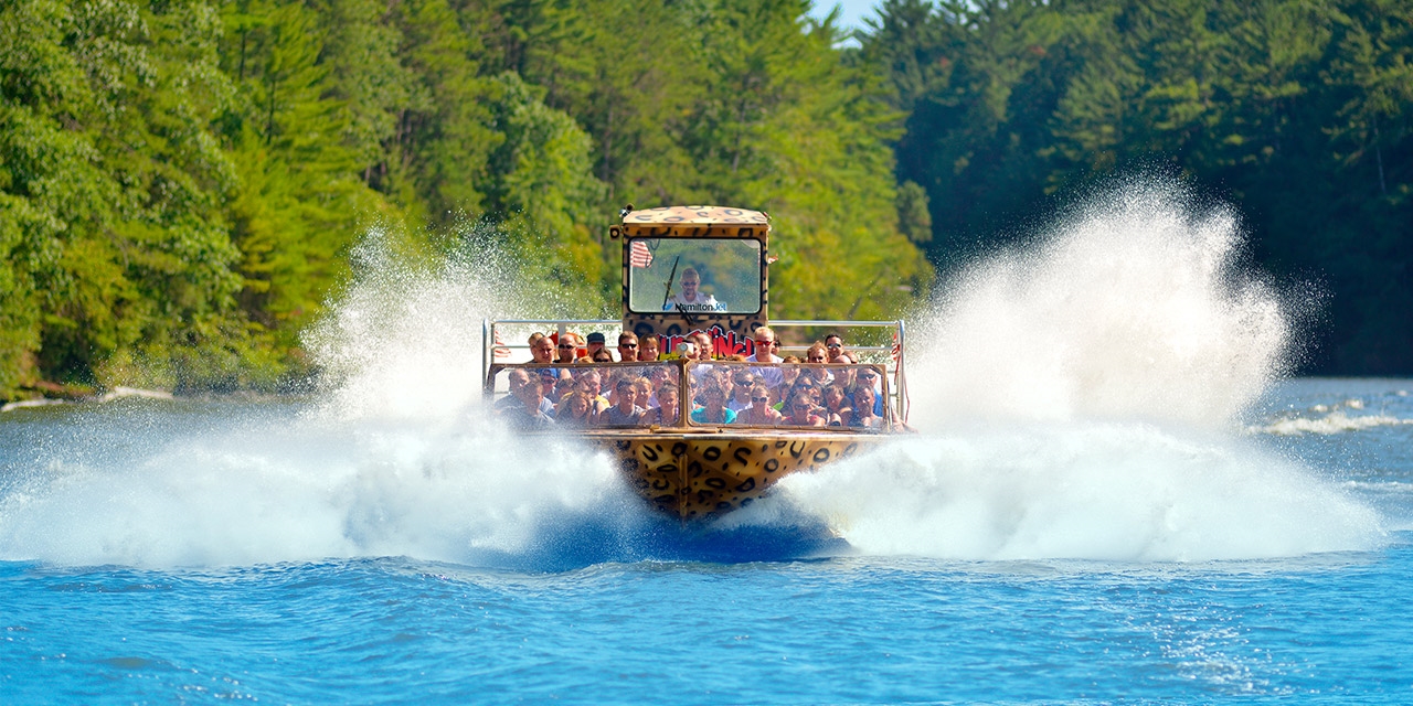 Jet boats on the water in Wisconsin Dells.