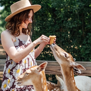 A woman at Wisconsin Deer Park in Wisconsin Dells.