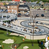 Aerial view of Yeti Yard Next Level Adventure mini golf and go-kart track.